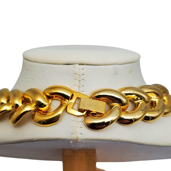 Chunky Gold Tone Link Necklace Retro Statement Chain Bold Boho 80s 90s Designer - Picture 7 of 7